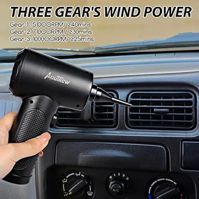 Alt view image 5 of 7 - Aoutrow Electric Air Duster, Powerful Air Blower for Computer Car Cleaning Reusable Power 100000 RPM Motor, 3 Adjustable Speed Keyboard Cleaner Kit with 4 Nozzles & 4 Brushes