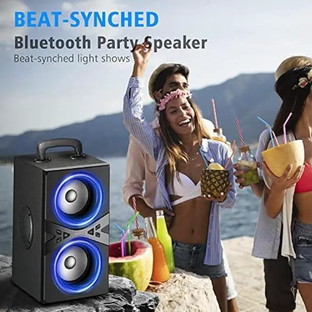 Alt view image 4 of 5 - YIER Bluetooth Speakers, Wireless TWS Portable Bluetooth Speaker with Lights,100dB Loud Bluetooth Speaker with Subwoofer 80W(Peak) Stereo Sound, Bassup Technology,18-Hour Playtime for Outdoor Party
