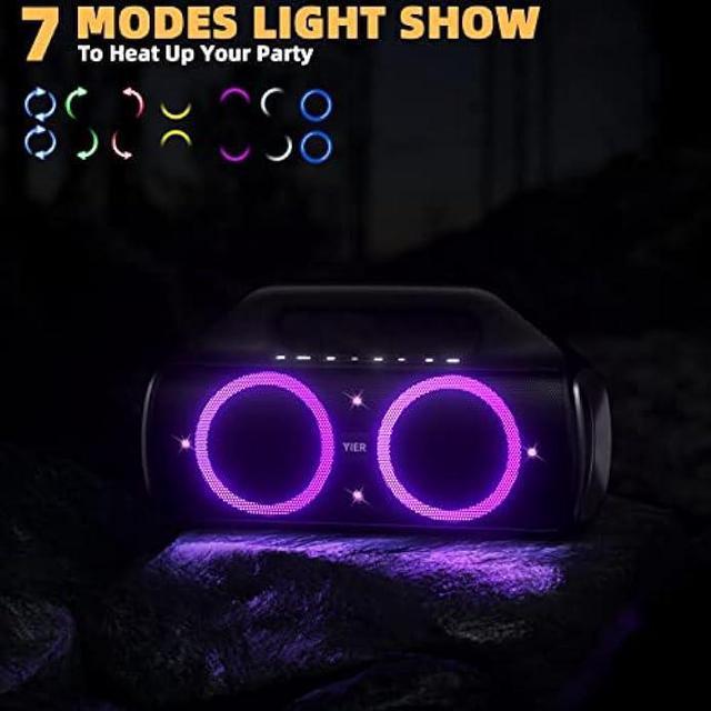 Bluetooth Speakers, Wireless TWS Portable Speaker with Lights,100dB Loud  Subwoofer 80w(Peak) Stereo Sound, Bassup Technology, Long Playtime for