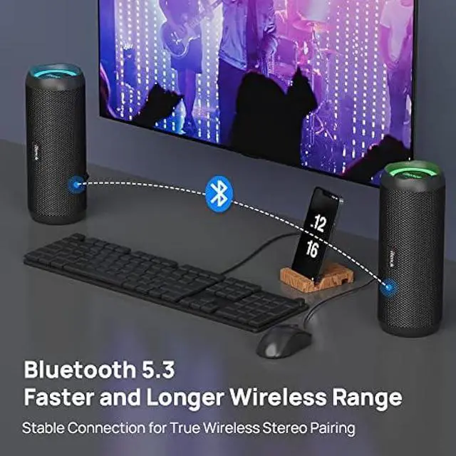 Alt view image 2 of 5 - RIENOK Portable Bluetooth Speaker 30W Dual Pairing True Wireless Stereo HD Sound IPX7 Waterproof Outdoor Sport Shower Wireless Speaker Bluetooth 5.3 for Home Party