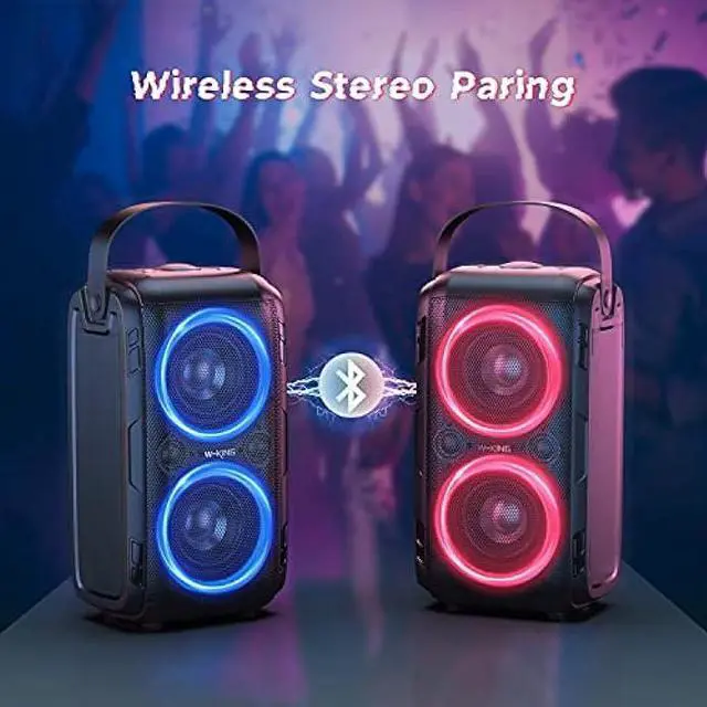 Alt view image 4 of 5 - W-KING Loud Bluetooth Speakers with Subwoofer, 80W Party Portable Outdoor Speakers Bluetooth Wireless -Deep Bass, Huge 105dB Sound, Mixed Color Lights, 24H, AUX, USB Play, TF Card, EQ, Non-Waterproof