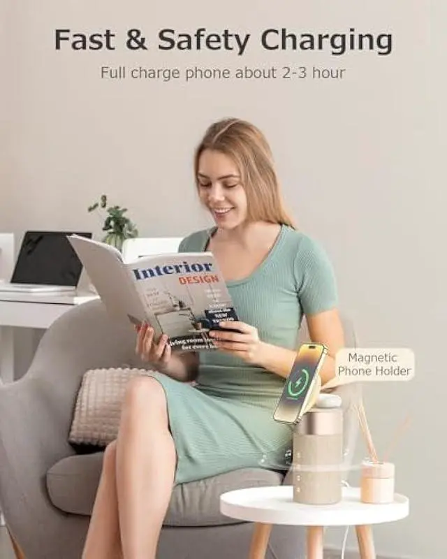 Alt view image 2 of 5 - COLSUR Bluetooth Speaker, Magnetic Wireless Charger, Bluetooth Speakers with Night Light, 2 in 1 Wireless Charging Station for iPhone 16/15/14/13/12 Series, AirPods Pro/3/2Gift Ideal