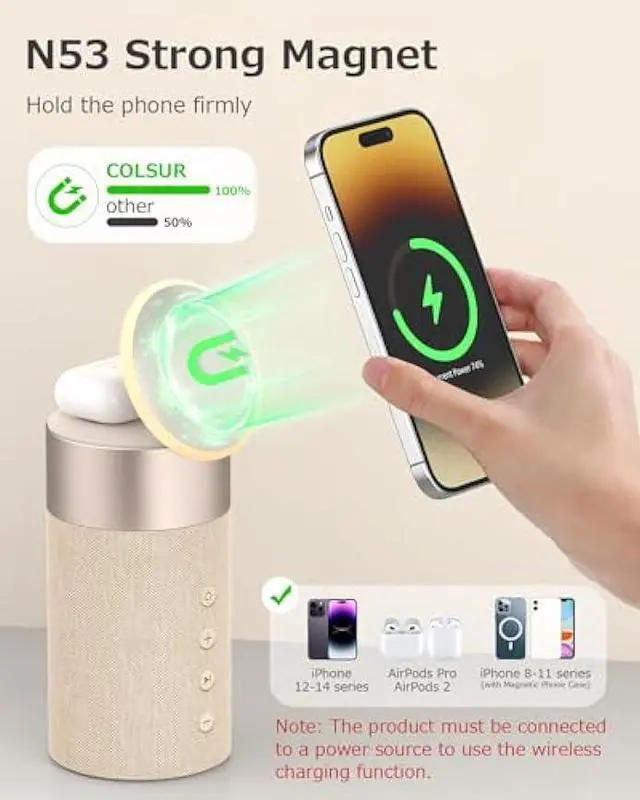 Alt view image 3 of 5 - COLSUR Bluetooth Speaker, Magnetic Wireless Charger, Bluetooth Speakers with Night Light, 2 in 1 Wireless Charging Station for iPhone 16/15/14/13/12 Series, AirPods Pro/3/2Gift Ideal