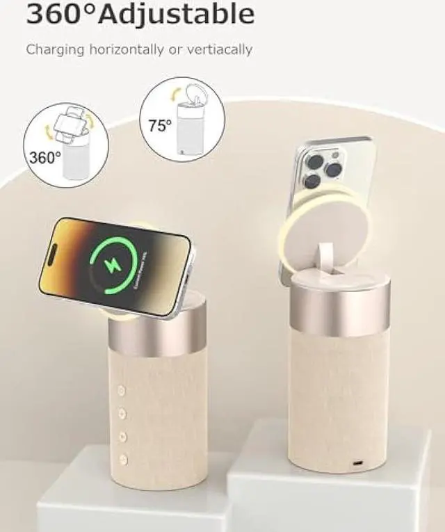 Alt view image 4 of 5 - COLSUR Bluetooth Speaker, Magnetic Wireless Charger, Bluetooth Speakers with Night Light, 2 in 1 Wireless Charging Station for iPhone 16/15/14/13/12 Series, AirPods Pro/3/2Gift Ideal