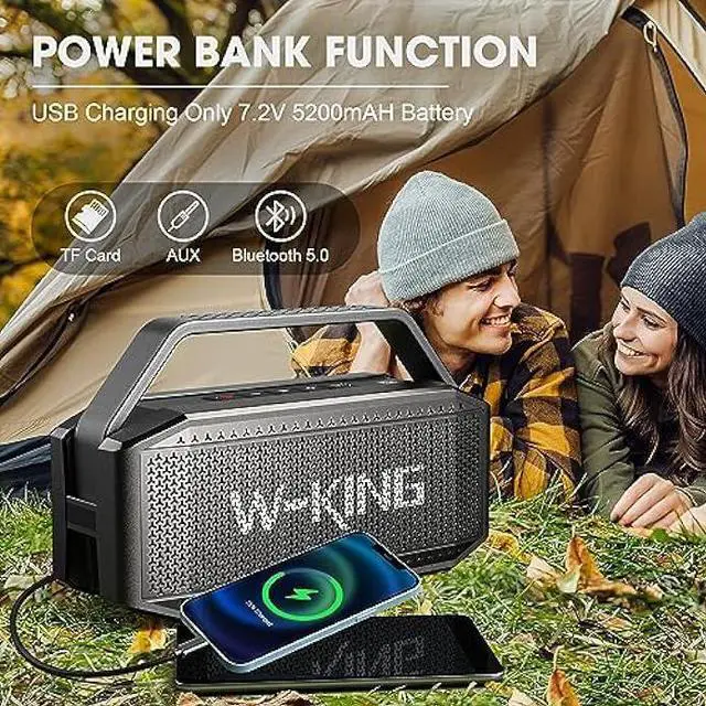 Alt view image 4 of 5 - W-KING Portable Loud Bluetooth Speakers with Subwoofer, 60W(80W Peak) Outdoor Speakers Bluetooth Wireless Waterproof Speaker, Deep Bass/V5.0/40H Play/Power Bank/TF Card/AUX/EQ, Large for Party (Black)