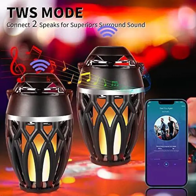 Alt view image 2 of 5 - Vanten 2 Packs Outdoor Bluetooth Speakers, Bluetooth 5.0 Led Flame Speaker, IPX5 Waterproof Flame Torch Atmosphere Speaker, Flame Lamp, Gifts for Men Women, Decorations for Party Garden Home Patio