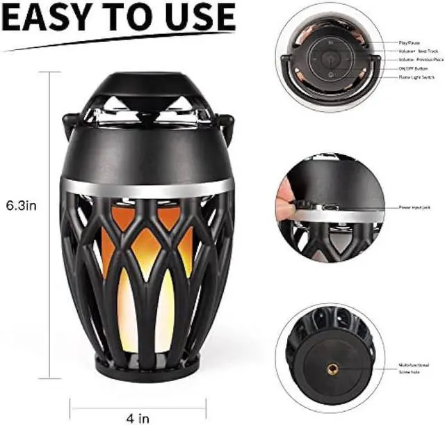 Alt view image 4 of 5 - Vanten 2 Packs Outdoor Bluetooth Speakers, Bluetooth 5.0 Led Flame Speaker, IPX5 Waterproof Flame Torch Atmosphere Speaker, Flame Lamp, Gifts for Men Women, Decorations for Party Garden Home Patio