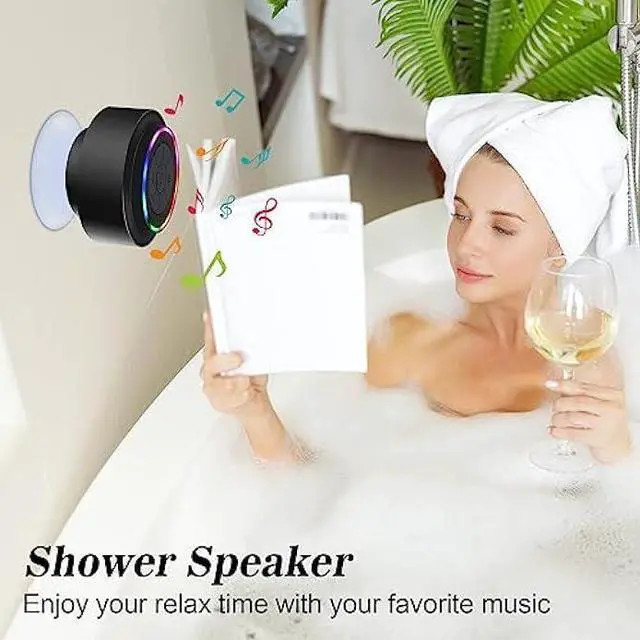 Alt view image 2 of 6 - Bluetooth Shower Speaker, Portable Bluetooth Wireless Waterproof Speaker for Pool, Floating IP67 LED Light Bathroom Speaker with Suction Cup, Built in Mic, for Camping Beach Party Travel