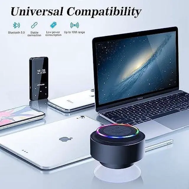 Alt view image 5 of 6 - Bluetooth Shower Speaker, Portable Bluetooth Wireless Waterproof Speaker for Pool, Floating IP67 LED Light Bathroom Speaker with Suction Cup, Built in Mic, for Camping Beach Party Travel