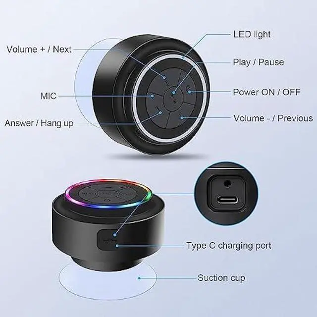 Alt view image 6 of 6 - Bluetooth Shower Speaker, Portable Bluetooth Wireless Waterproof Speaker for Pool, Floating IP67 LED Light Bathroom Speaker with Suction Cup, Built in Mic, for Camping Beach Party Travel