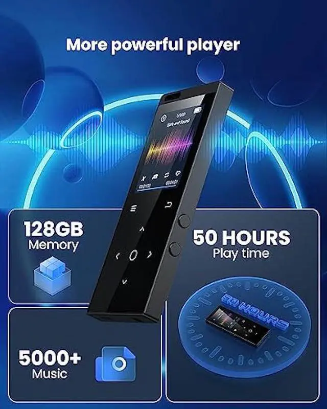 Alt view image 4 of 7 - 128GB MP3 Player, DODOSOUL Music Player with Bluetooth 5.2, Shuffle, Single Loop, FM Radio, Built-in HD Speaker, Voice Recorder, Mini Design, HiFi Sound, Ideal for Sport, Earphones Included
