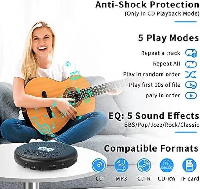 Alt view image 4 of 6 - ARAFUNA Portable CD Player with Dual Stereo Speakers, Rechargeable CD Player for Car with Anti-Skip Protection, Walkman CD Player with Headphones and AUX Cable