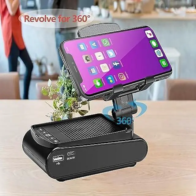 Alt view image 2 of 6 - Gifts for Men,Cell Phone Stand with Wireless Bluetooth Speaker HD Surround Sound Perfect for Home and Outdoors with Bluetooth Speaker for Desk Compatible with iPhone/ipad/Samsung Galaxy (Black)