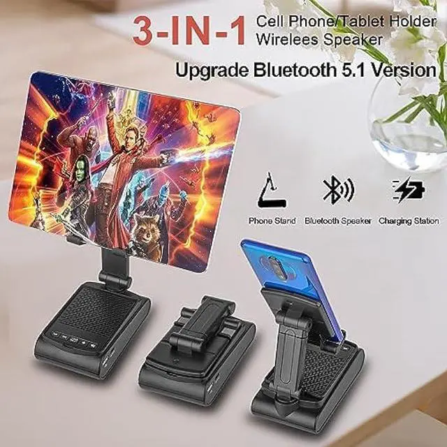 Alt view image 3 of 6 - Gifts for Men,Cell Phone Stand with Wireless Bluetooth Speaker HD Surround Sound Perfect for Home and Outdoors with Bluetooth Speaker for Desk Compatible with iPhone/ipad/Samsung Galaxy (Black)
