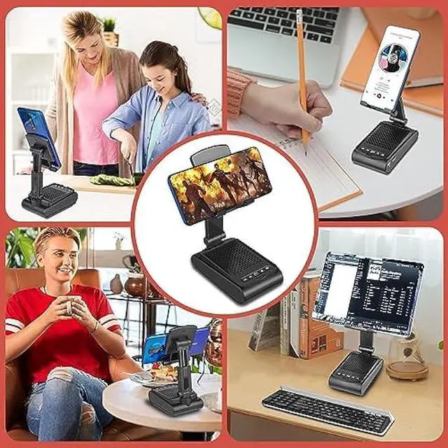 Alt view image 6 of 6 - Gifts for Men,Cell Phone Stand with Wireless Bluetooth Speaker HD Surround Sound Perfect for Home and Outdoors with Bluetooth Speaker for Desk Compatible with iPhone/ipad/Samsung Galaxy (Black)