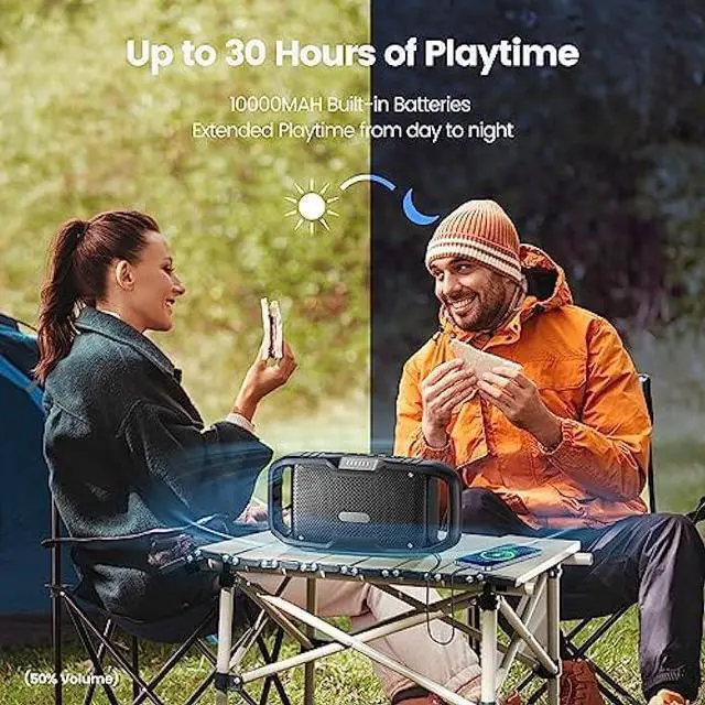 Alt view image 4 of 6 - DBSOARS Bluetooth Speakers with Subwoofer, Portable 50W Stereo Sound Wireless Speaker, IPX5 Waterproof Outdoor Speakers with TWS Pairing, Built-in Mic, Power Bank, 30H Playtime, AUX for Camping, Beach