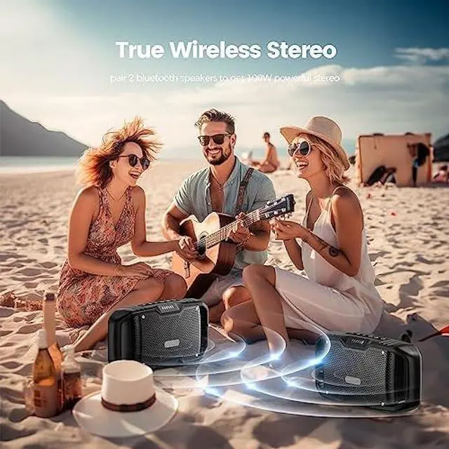Alt view image 5 of 6 - DBSOARS Bluetooth Speakers with Subwoofer, Portable 50W Stereo Sound Wireless Speaker, IPX5 Waterproof Outdoor Speakers with TWS Pairing, Built-in Mic, Power Bank, 30H Playtime, AUX for Camping, Beach