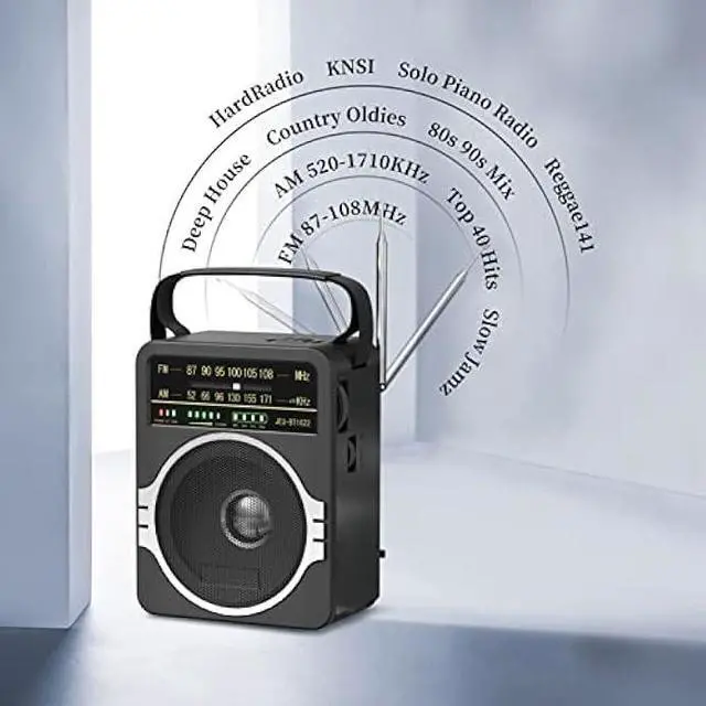 Alt view image 2 of 5 - JEUJUG Portable AM FM Radio, Bluetooth 5.0 Radio 5 Watts Loud Speaker,FM Radio Built-in Rechargeable Battery/DC D*4 Cell Battery Operated & AC Power Plug in Wall Radio Black