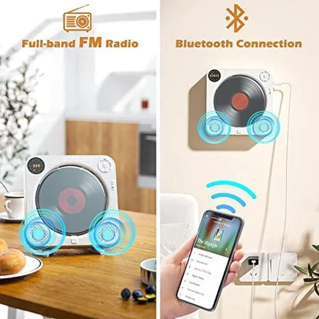 Alt view image 3 of 6 - CD Player Portable, Bluetooth CD Player with Speakers Wall CD Player for Home Rechargeable with Remote Control FM Radio Digital Screen Headphone Jack, Portable CD Player for Car Support AUX USB