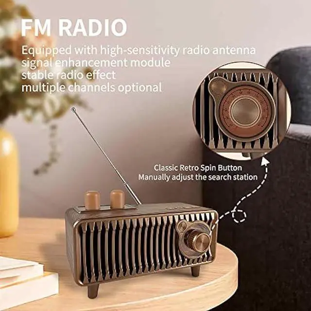 Alt view image 2 of 5 - CYBORIS Retro Bluetooth Speaker, Vintage Radio Walnut Wood Rotary FM Radio 20W Dual Speakers Stereo,with U Disk/TF Card/Aux Music Player Function,Portable Wireless Speakers for Home, Office Decor