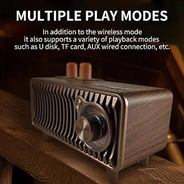 Alt view image 4 of 5 - CYBORIS Retro Bluetooth Speaker, Vintage Radio Walnut Wood Rotary FM Radio 20W Dual Speakers Stereo,with U Disk/TF Card/Aux Music Player Function,Portable Wireless Speakers for Home, Office Decor