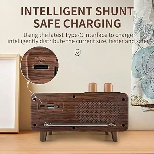 Alt view image 3 of 5 - CYBORIS Retro Bluetooth Speaker, Vintage Radio Walnut Wood Rotary FM Radio 20W Dual Speakers Stereo,with U Disk/TF Card/Aux Music Player Function,Portable Wireless Speakers for Home, Office Decor