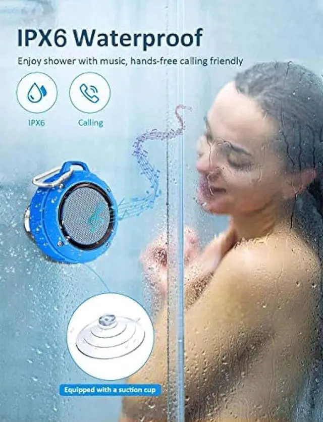Alt view image 2 of 7 - Kunodi Bluetooth Shower Speaker with IPX7 Waterproof, Dynamic Lights, Crisp Clear Sound, True Wireless Stereo, Clip Portable for Pool Beach Boat Kayak Float Golf