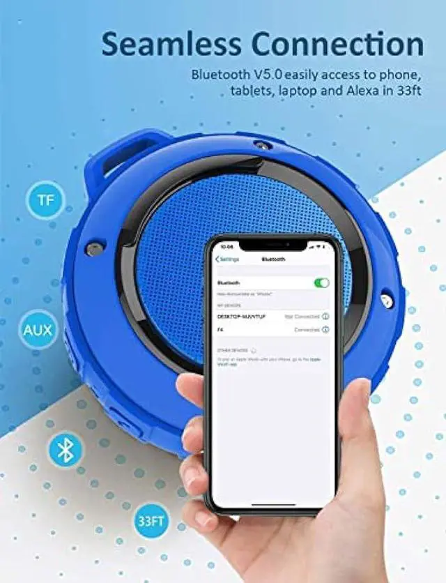 Alt view image 5 of 7 - Kunodi Bluetooth Shower Speaker with IPX7 Waterproof, Dynamic Lights, Crisp Clear Sound, True Wireless Stereo, Clip Portable for Pool Beach Boat Kayak Float Golf