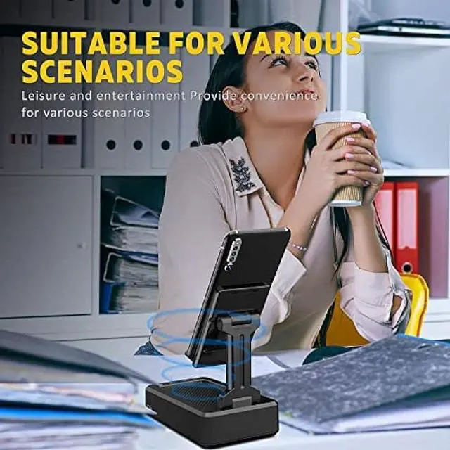 Alt view image 4 of 6 - Cell Phone Stand with Wireless Bluetooth Speaker Compatible for Any Smartphones,Anti-Slip Design Phone Holder with HD Surround Sound Bluetooth Speaker for Home,Office,Outdoor