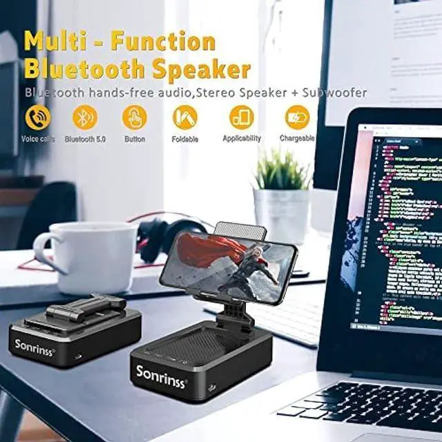 Alt view image 3 of 6 - Cell Phone Stand with Wireless Bluetooth Speaker Compatible for Any Smartphones,Anti-Slip Design Phone Holder with HD Surround Sound Bluetooth Speaker for Home,Office,Outdoor