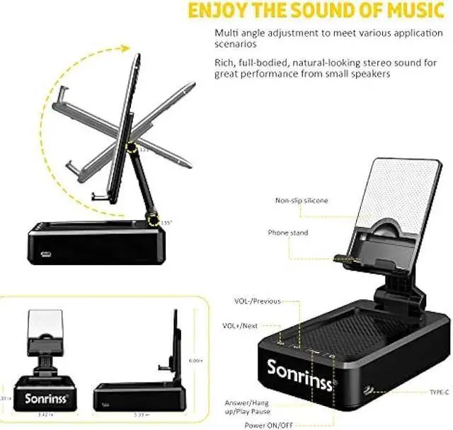 Alt view image 6 of 6 - Cell Phone Stand with Wireless Bluetooth Speaker Compatible for Any Smartphones,Anti-Slip Design Phone Holder with HD Surround Sound Bluetooth Speaker for Home,Office,Outdoor