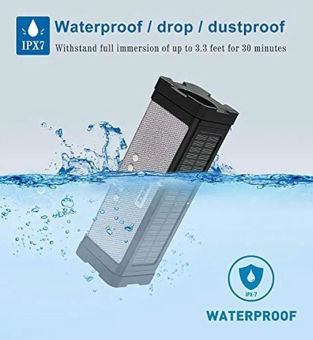 Alt view image 3 of 5 - ABFOCE Solar Bluetooth Speaker,IPX7 Waterproof Speaker 20W Rich Bass,with 27 LEDs Lights TWS Wireless Speaker Bluetooth Portable, 5000mAh Power Bank,Mic,TF Card,for Outdoor Shower Home Patio-Black