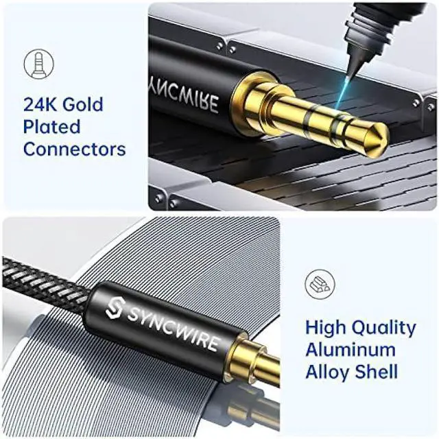 Alt view image 3 of 7 - Syncwire 3.5mm Nylon Braided Aux Cable (32.8ft/10m, Hi-Fi Sound), Audio Auxiliary Input Adapter Male to Male AUX Cord for Headphones, Car, Home Stereo, Speaker, iPhone, iPad, iPod, Echo & More - Black