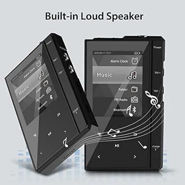 Alt view image 3 of 6 - 32GB MP3 Player with Bluetooth 5.0, Phinistec Z6 Digital Audio Player with Speaker, Portable Music Player Metal Body & Glass Back, FM Radio, E-Book, Voice Recorder, Supports up to 256GB