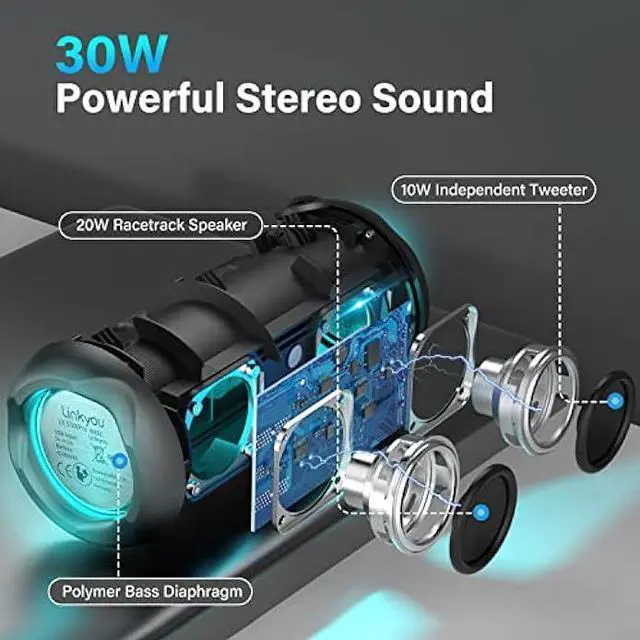 Alt view image 2 of 6 - Generic Linkyou Bluetooth Speakers Portable Wireless Speaker with 30W Stereo Sound, Upgraded Portable Speaker Black, IPX7 Waterproof Shower Speaker, Playtime of Up to 30 Hours, RGB Light
