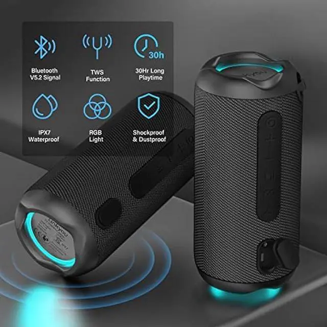 Alt view image 3 of 6 - Generic Linkyou Bluetooth Speakers Portable Wireless Speaker with 30W Stereo Sound, Upgraded Portable Speaker Black, IPX7 Waterproof Shower Speaker, Playtime of Up to 30 Hours, RGB Light