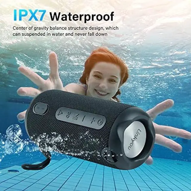 Alt view image 4 of 6 - Generic Linkyou Bluetooth Speakers Portable Wireless Speaker with 30W Stereo Sound, Upgraded Portable Speaker Black, IPX7 Waterproof Shower Speaker, Playtime of Up to 30 Hours, RGB Light
