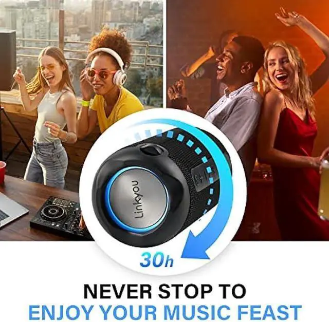 Alt view image 6 of 6 - Generic Linkyou Bluetooth Speakers Portable Wireless Speaker with 30W Stereo Sound, Upgraded Portable Speaker Black, IPX7 Waterproof Shower Speaker, Playtime of Up to 30 Hours, RGB Light