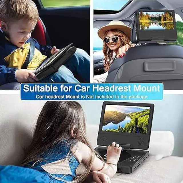 Alt view image 2 of 7 - 9.5 Portable DVD Player with 7.5 Swivel Display Screen, 5-Hour Built-in Rechargeable Battery, Car DVD Player,Supports SD Card/USB/CD/DVD and Multiple Disc Formats, High Volume Speaker,Black