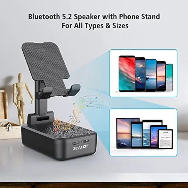 Alt view image 3 of 5 - Bluetooth Speakers with Cell Phone Stand, ZEALOT Wireless Speaker, Wireless Speaker,Outdoor,Portable with Phone Stand,HD Surround Sound,Anti-Slip Phone Holde,Compatible with iPhone/iPad/Samsung Galaxy