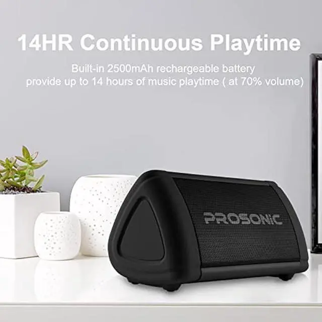 Alt view image 3 of 5 - Prosonic BT3 Portable Wireless Bluetooth Speaker with 10W Stereo Sound & Bass Boost -Rich Sound & Intense Bass -Bluetooth 5.0 -Microphone -IPX5 - in & Outdoor Speaker (Black)