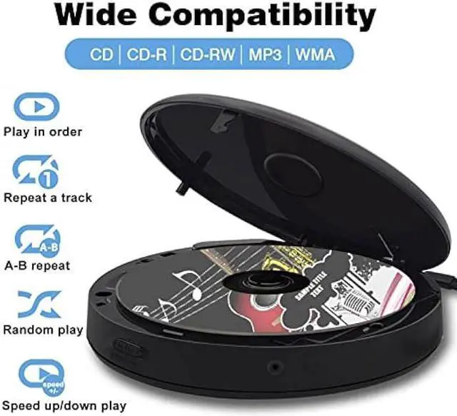 Alt view image 2 of 6 - Lukasa Portable Bluetooth CD Player Built-in Speaker Stereo, Personal MP3 Players Rechargeable Compact Car Disc CD Music Player USB Play Anti-Shock Protection (Black)