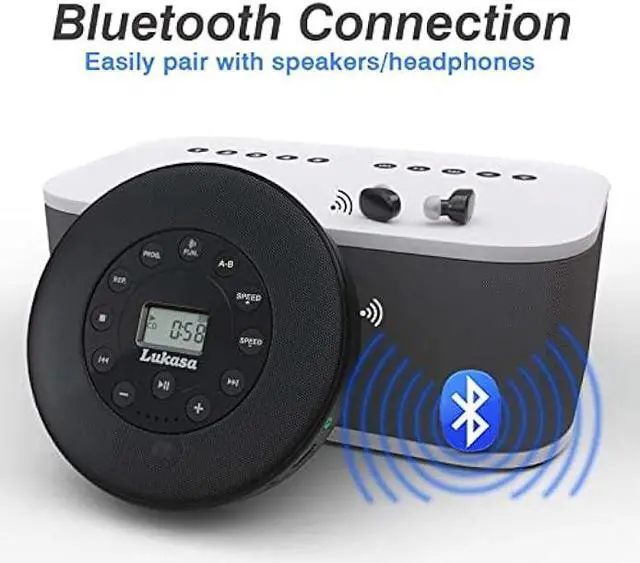 Alt view image 3 of 6 - Lukasa Portable Bluetooth CD Player Built-in Speaker Stereo, Personal MP3 Players Rechargeable Compact Car Disc CD Music Player USB Play Anti-Shock Protection (Black)