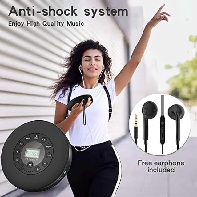 Alt view image 6 of 6 - Lukasa Portable Bluetooth CD Player Built-in Speaker Stereo, Personal MP3 Players Rechargeable Compact Car Disc CD Music Player USB Play Anti-Shock Protection (Black)