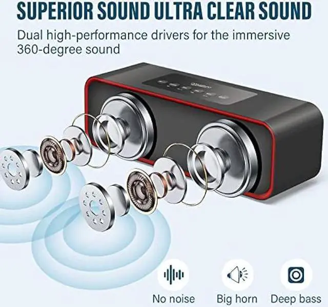 Alt view image 2 of 6 - Portable Wireless Bluetooth Stereo Speaker with Powerful Sound 10W Acoustic Drivers Built-in Mic FM Radio Micro SD Card USB AUX-in Slot for Smartphone, PC, MP3 and More