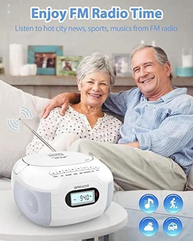 Alt view image 4 of 6 - Greadio Boombox CD Player, Portable FM Radio CD Player with Bluetooth 5.1, LCD Display, AC/Battery Powered, Remote Control, TF/USB/AUX Port, Headphone Jack, CD-R/CD-RW Compatible for Home,Senior,Kids