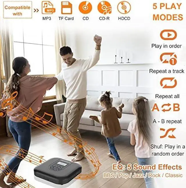 Alt view image 5 of 6 - CD Player Portable, MONODEAL Bluetooth CD Player with Speakers and FM Transmitter, Rechargeable 1800mAh CD Player for Car and Home with LED Screen