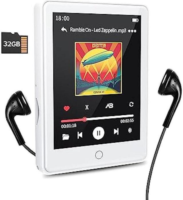 RUIZU Reproductor MP3 de 32 GB con Bluetooth 5.3, pantalla táctil completa  de 2.8 pulgadas: reproductor de música portátil con altavoz, grabadora de