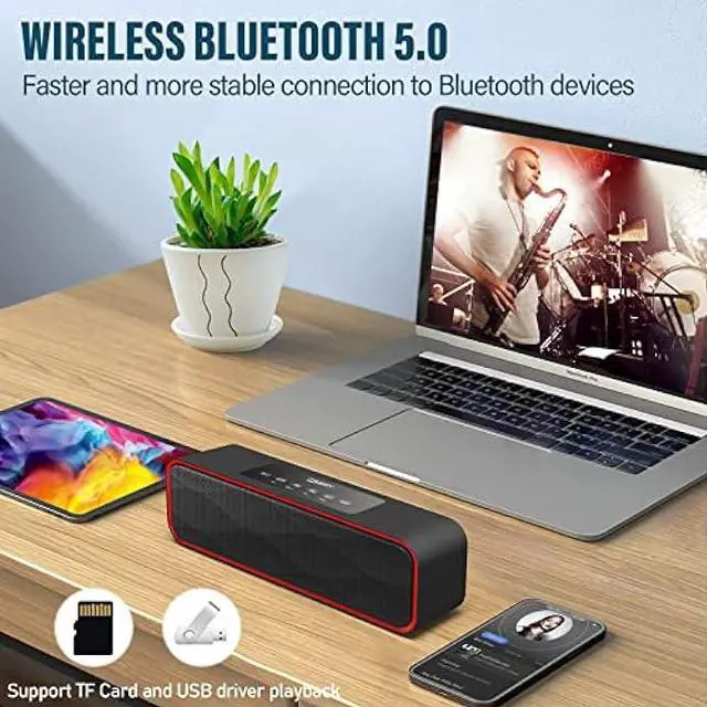 Alt view image 4 of 6 - Portable Wireless Bluetooth Stereo Speaker with Powerful Sound 10W Acoustic Drivers Built-in Mic FM Radio Micro SD Card USB AUX-in Slot for Smartphone, PC, MP3 and More