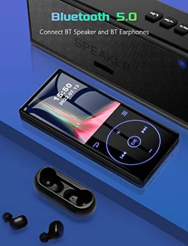Alt view image 3 of 5 - 96GB MP3 Player with Bluetooth 5.0: Portable Lossless Sound Music Player with HD Speaker,2.4 Screen Voice Recorder,FM Radio,Touch Buttons,Support up to 64GB for Sport(Earphones&64GB TF Card Included)